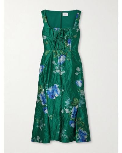Erdem Gathered Floral-print Crinkled-satin Midi Dress - Green
