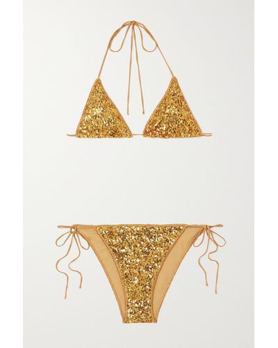 Oséree Lumière Sequined Triangle Bikini - Metallic