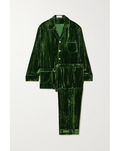 Olivia Von Halle Yves Crushed-velvet Pyjamas - Green