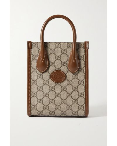 Gucci Gg Mini Tote Aus Beschichtetem Canvas Mit Print Und Lederbesätzen - Braun