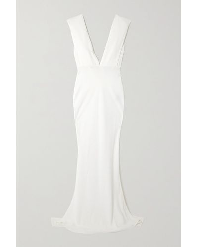 16Arlington Sina Cape-effect Crepe Gown - White