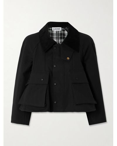 Loewe Cropped Corduroy-trimmed Waxed Cotton-canvas Jacket - Black