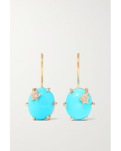 Andrea Fohrman Mini Galaxy 18-karat Gold, Turquoise And Diamond Earrings - Blue