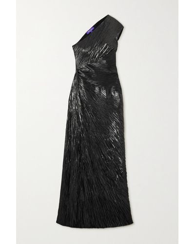 Ralph Lauren Collection Hadlea One-shoulder Pleated Metallic Silk-plissé Gown - Black