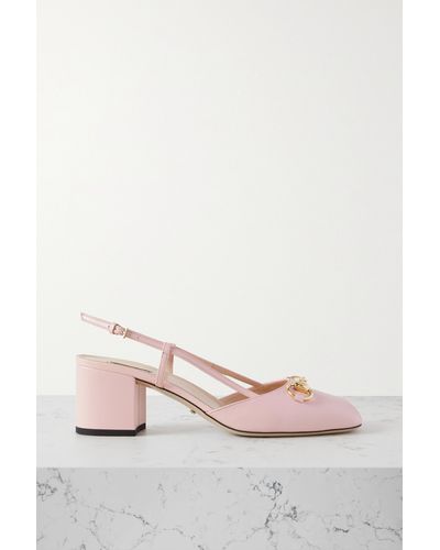 Gucci Lady Horsebit-detailed Leather Slingback Court Shoes - Pink