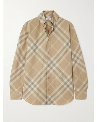 Burberry Hemd Aus Kariertem Baumwoll-twill Mit Stickerei - Natur