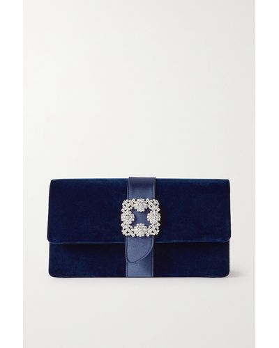 Manolo Blahnik Capri Crystal-embellished Satin-trimmed Velvet Clutch - Blue