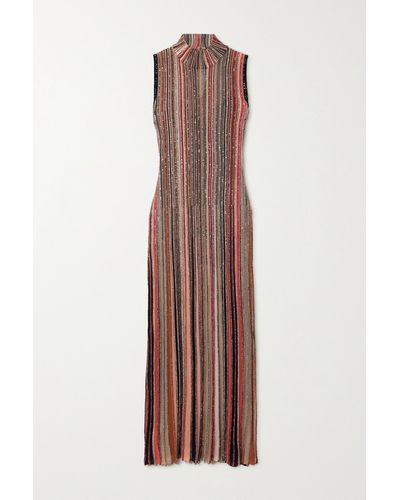 Missoni Sequin-embellished Striped Metallic Ribbed-knit Maxi Dress - Brown