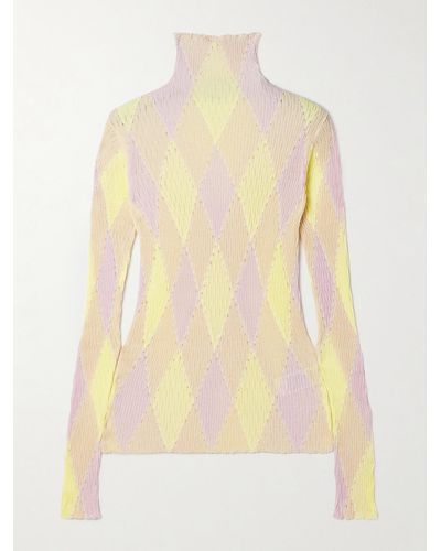 Burberry Argyle Ribbed Cotton And Silk-blend Turtleneck Sweater - Yellow