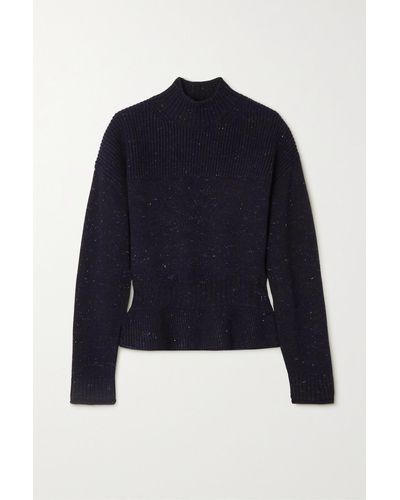 See By Chloé Stehkragenpullover Aus Einer Gerippten Woll-baumwollmischung Mit Schößchen - Blau