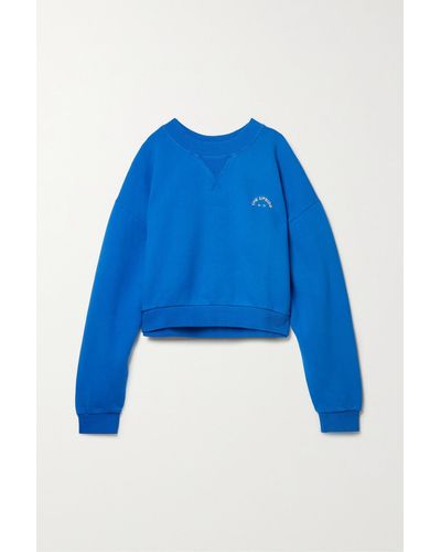 The Upside Dominique Cropped Embroidered Organic Cotton-jersey Sweatshirt - Blue