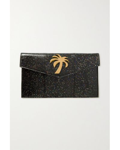Palm Angels Palm Beach Glittered Embellished Python Clutch - Black