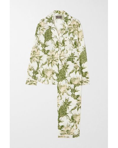 Desmond & Dempsey + Net Sustain Pyjama Aus Biobaumwolle Mit Blumenprint - Weiß