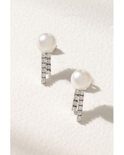 Mizuki 18-karat White Gold, Pearl And Diamond Earrings - Natural
