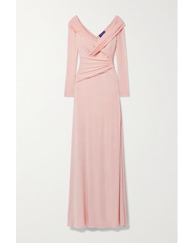 Ralph Lauren Collection Off-the-shoulder Ruched Stretch-jersey Gown - Pink