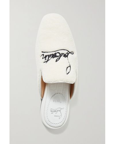 Christian Louboutin Navy Coolito Donna Logo-embroidered Faux Shearling Slippers - White