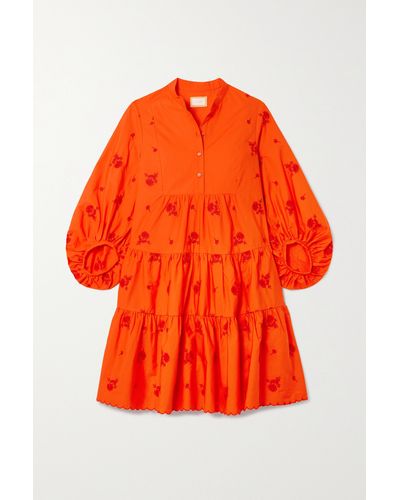 Erdem Tiered Embroidered Cotton-poplin Mini Shirt Dress