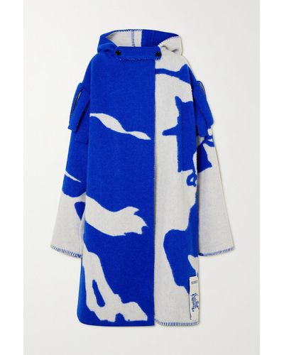 Burberry Oversized-mantel Aus Woll-jacquard Mit Kapuze Und Applikation - Blau