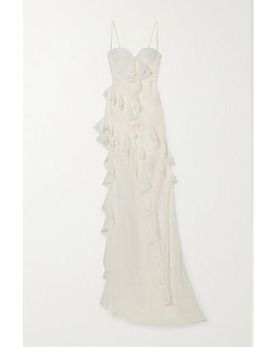 Alessandra Rich Asymmetric Ruffled Silk-georgette Gown - White