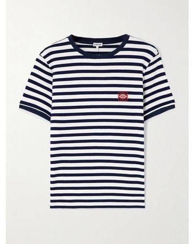 Loewe Anagram-embroidered Striped Stretch-woven T-shirt - Blue