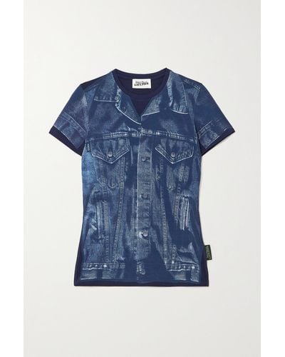 Jean Paul Gaultier Trompe L'oeil T-shirt Aus Baumwoll-jersey Mit Print - Blau
