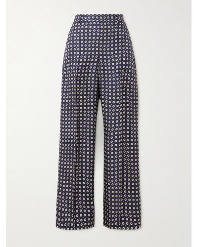 Polo Ralph Lauren Printed Silk Satin-twill Wide-leg Pants - Blue