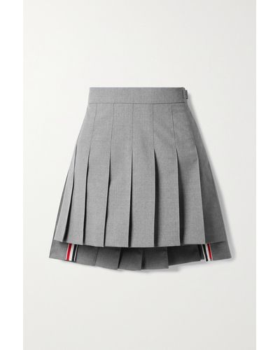 Thom Browne Grosgrain-trimmed Pleated Wool-blend Mini Skirt - Grey