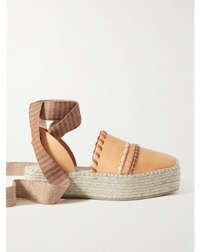 Ulla Johnson Whipstitched Leather And Canvas Platform Espadrilles - Natural