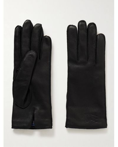 Burberry Debossed Leather Gloves - Black