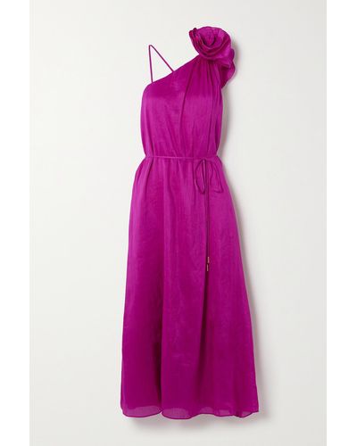 Aje. Quintessa Asymmetric Appliquéd Linen And Silk-blend Midi Dress - Pink