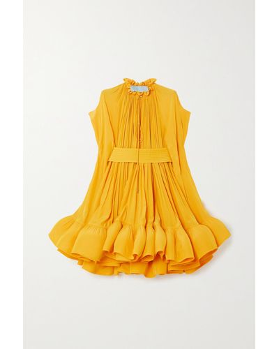Lanvin Cape-effect Belted Charmeuse Mini Dress - Yellow