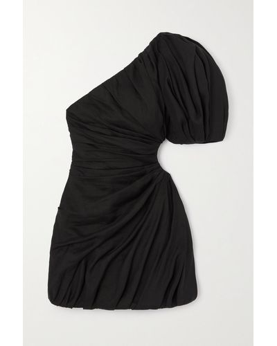 Chloé One-shoulder Cutout Gathered Ramie Mini Dress - Black