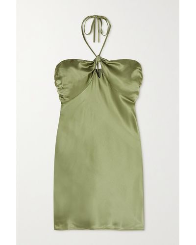 Reformation Sorrentine Knotted Cutout Silk-charmeuse Halterneck Mini Dress - Green