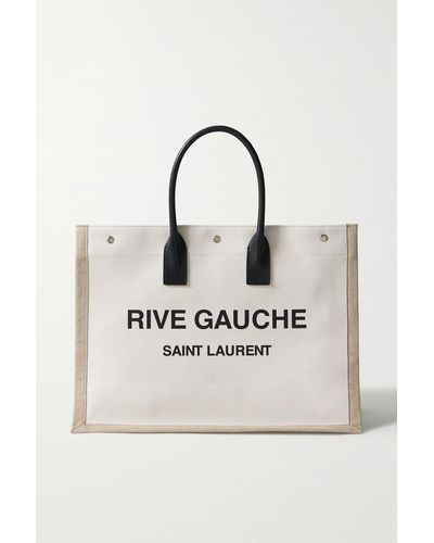 Saint Laurent Rive Gauche Linen & Leather Tote - Natural