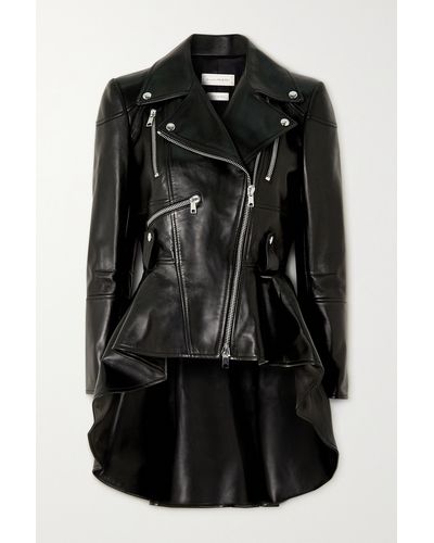 Alexander McQueen Frock-detail Peplum Leather Biker Jacket - Black