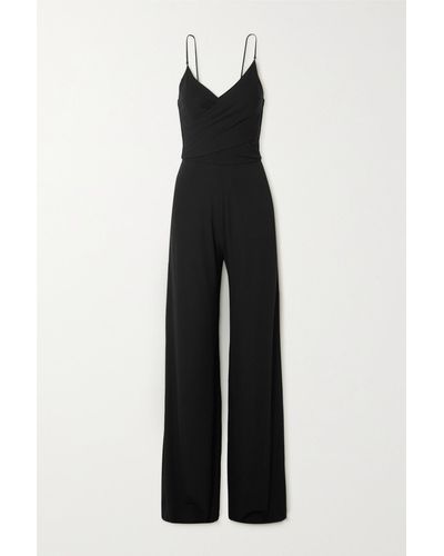 Ralph Lauren Collection Jumpsuit Aus Stretch-jersey Mit Weitem Bein Und Wickeleffekt - Schwarz