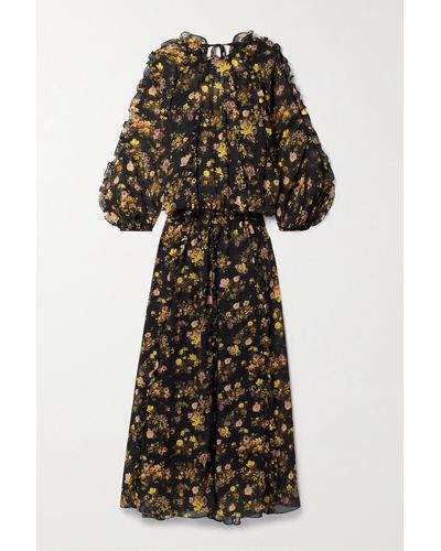 Kika Vargas + Net Sustain Grace Ruffled Floral-print Chiffon Maxi Dress - Black