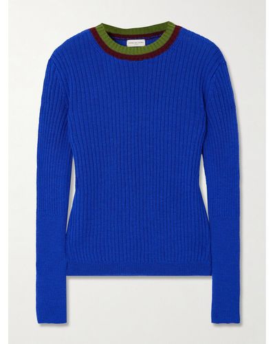 Dries Van Noten Striped Ribbed Wool-blend Sweater - Blue