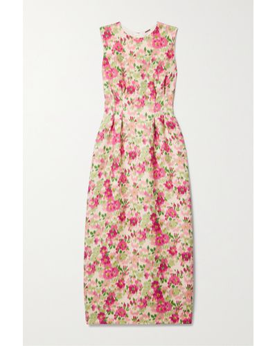 Adam Lippes Ophelia Pleated Floral-print Wool And Silk-blend Midi Dress - White