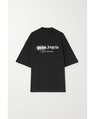 Palm Angels T-shirt Aus Baumwolle Mit Print Und Verzierungen - Schwarz