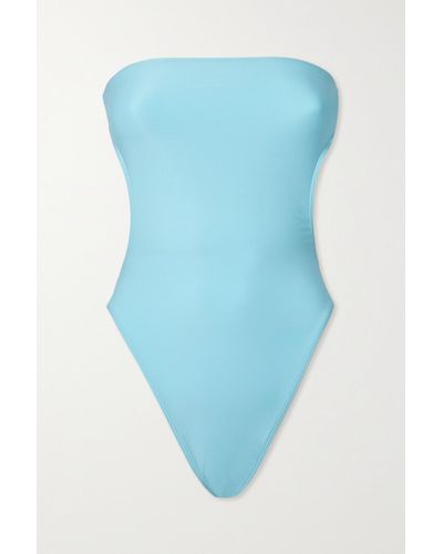 Saint Laurent Strapless Cutout Open-back Swimsuit - Blue