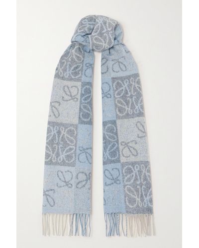 Loewe Fringed Intarsia Wool And Cashmere-blend Scarf - Blue