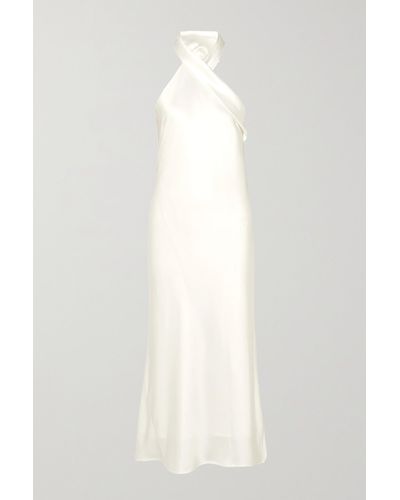 Galvan London Pandora Satin Halterneck Midi Dress - White