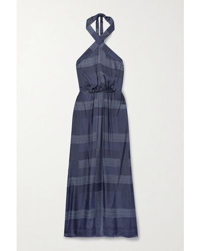 lemlem + Net Sustain Ajani Striped Charmeuse Halterneck Midi Dress - Blue