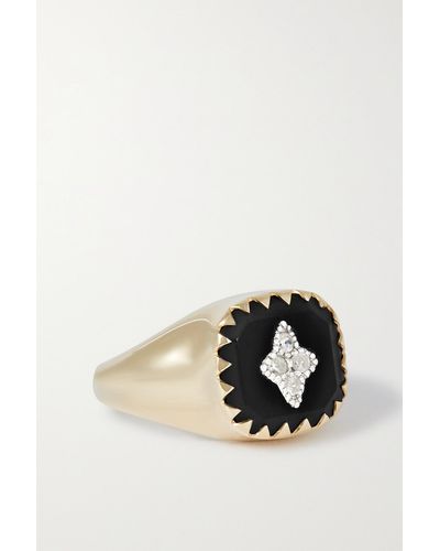 Pascale Monvoisin Pierrot 9-karat Gold, Bakelite And Diamond Signet Ring - Black