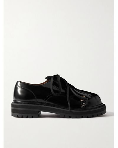 Marni Dada Embellished Fringed Glossed-leather Derby Shoes - Black