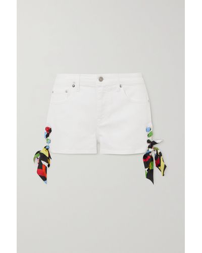 Emilio Pucci Tie-detailed Silk-twill And Stretch-denim Shorts - White