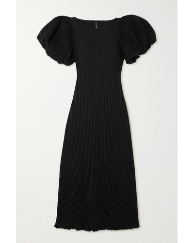 Mother Of Pearl + Net Sustain Daphne Ribbed Stretch Organic Cotton Midi Dress - Black