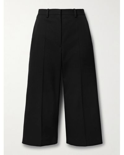 The Row Gandine Cropped Wool-blend Grain De Poudre Straight-leg Trousers - Black