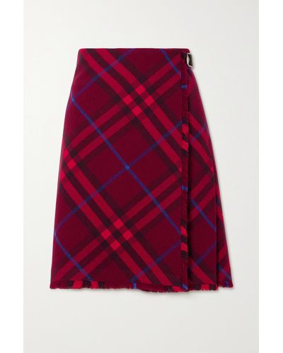 Burberry Wrap-effect Checked Wool Skirt - Red